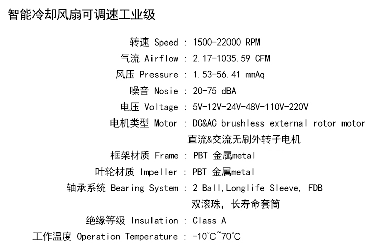 智能冷卻風(fēng)扇可調(diào)速工業(yè)級(jí)